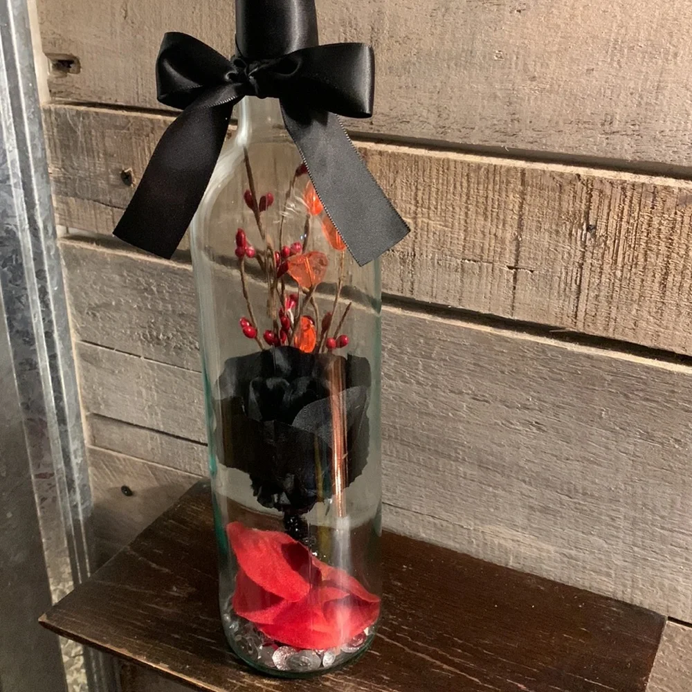 Hand crafted- Black Rose Wine Bottle Lantern